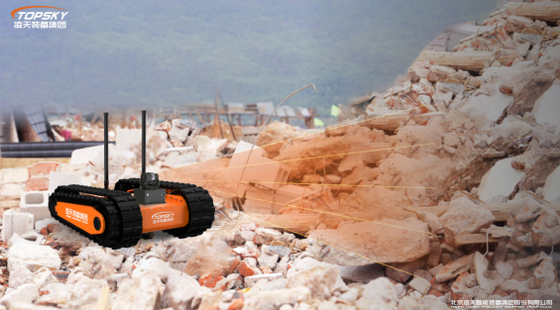 Firefighting reconnaissance robot with LIDAR rotary scanner, IP67 protection, and 3D modeling capability for hazardous environments